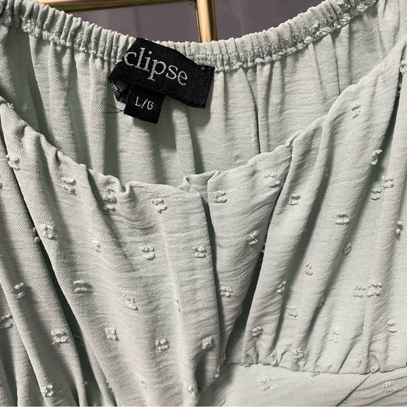 Eclipse Light Green Puff Sleeve Mini Dress Large - Picture 3 of 7